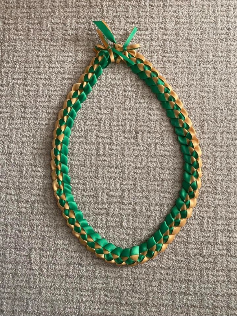 Green and Gold Braided Satin Ribbon Lei